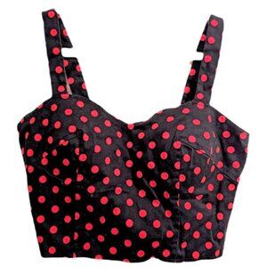 Bustier style/crop top, black with red polka dots, zipper closure - Size L